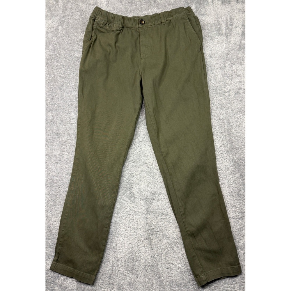 Cove USA Mens 34x30 Chino Pants Olive Green Elastic Waist Stretch Casual Cotton